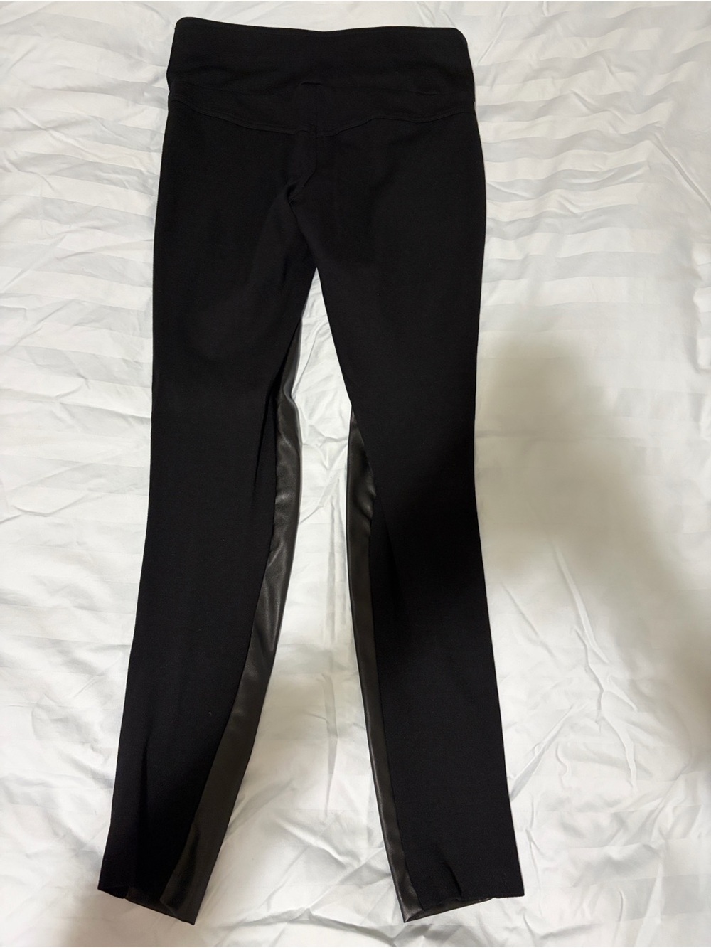 Women's Black Ponte Leggings with Faux Leather Trim - INC